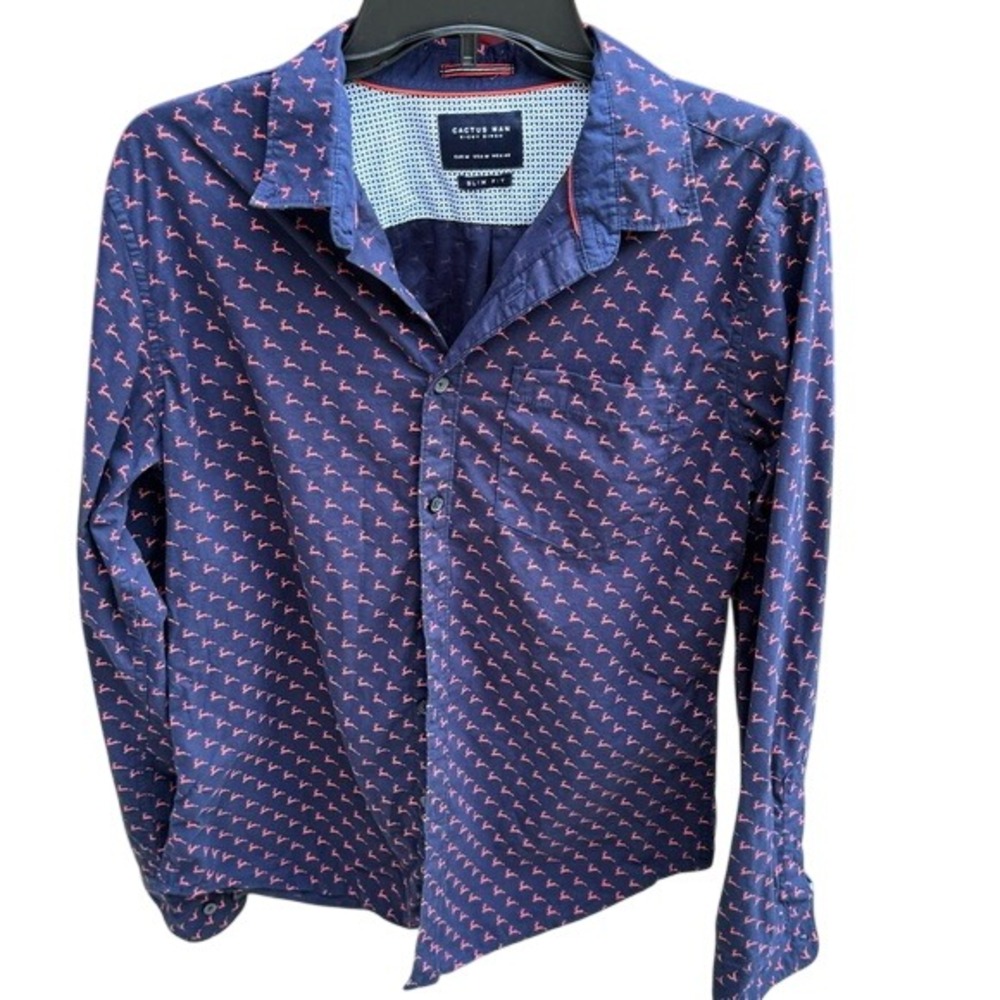 CACTUS MAN. Reindeer Print. Long sleeve‎ button down Shirt. Slim fit. Medium.